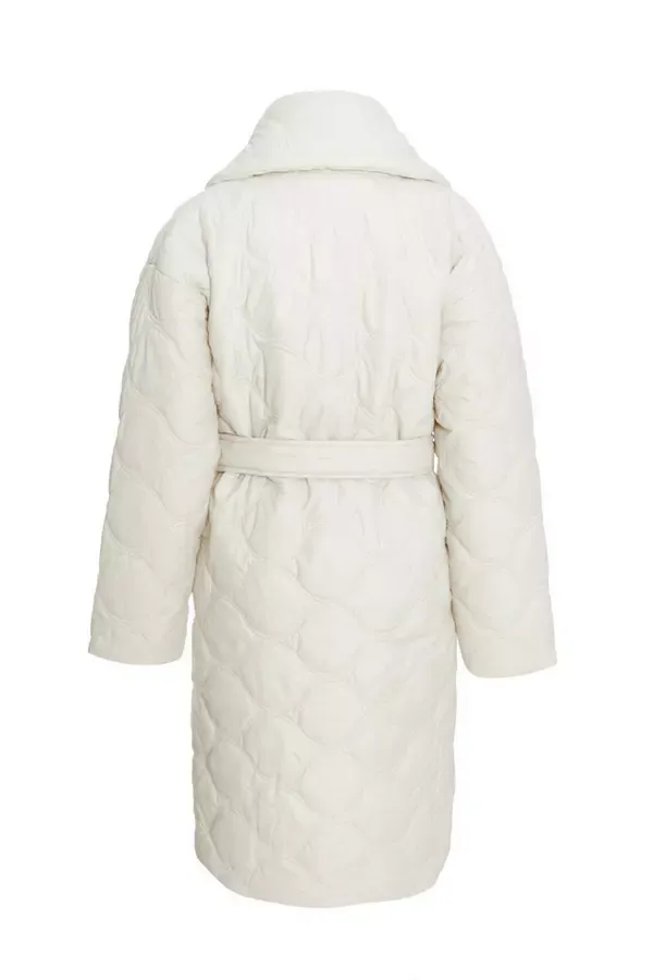 Women Petite Cream Quilted Long Line Coat Quiz Clothing Jackets and Coats
