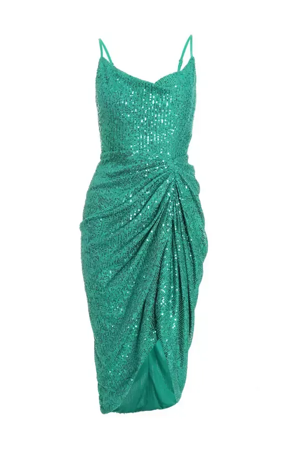 Women Petite Jade Green Sequin Ruched Midi Dress Quiz Clothing Dresses