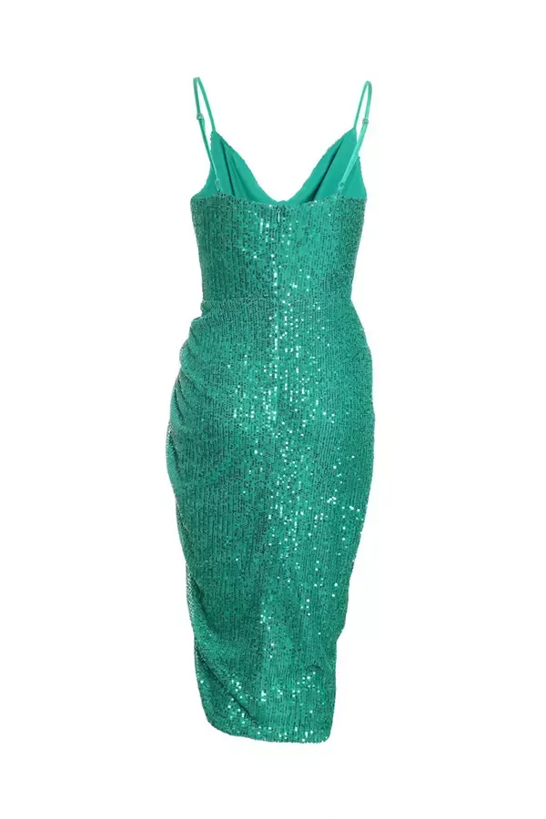 Women Petite Jade Green Sequin Ruched Midi Dress Quiz Clothing Dresses