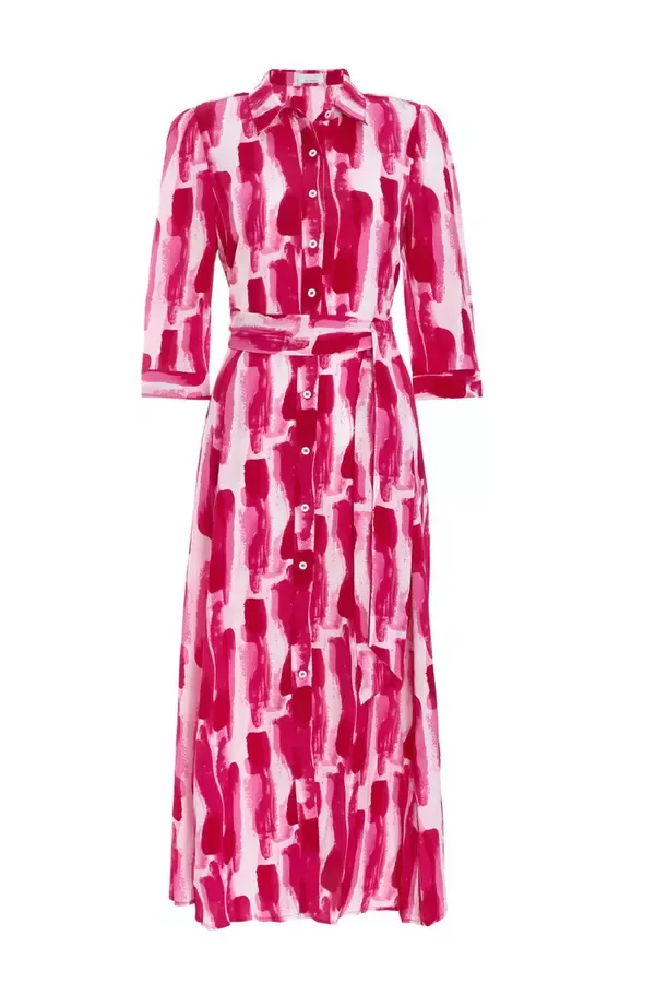 Women Pink Brush Stroke Midi Shirt Dress Quiz Clothing Dresses