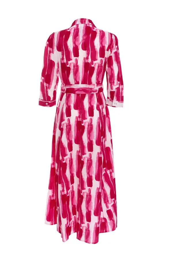 Women Pink Brush Stroke Midi Shirt Dress Quiz Clothing Dresses