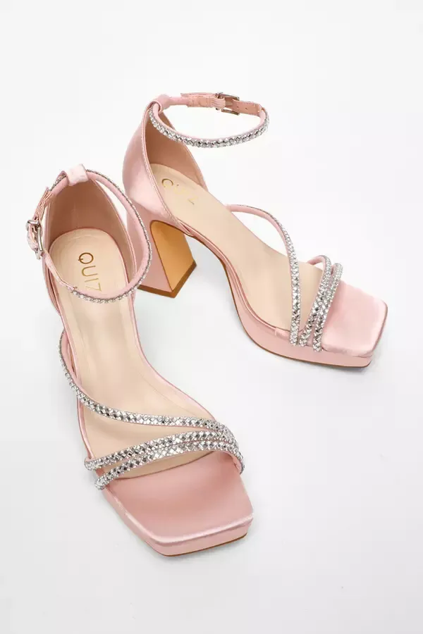 Women Pink Diamante Strappy Platform Heeled Sandals Quiz Clothing Platforms