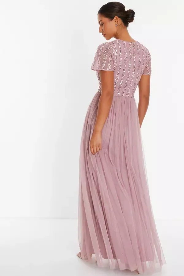 Women Pink Embellished Sequin Maxi Dress Quiz Clothing Dresses