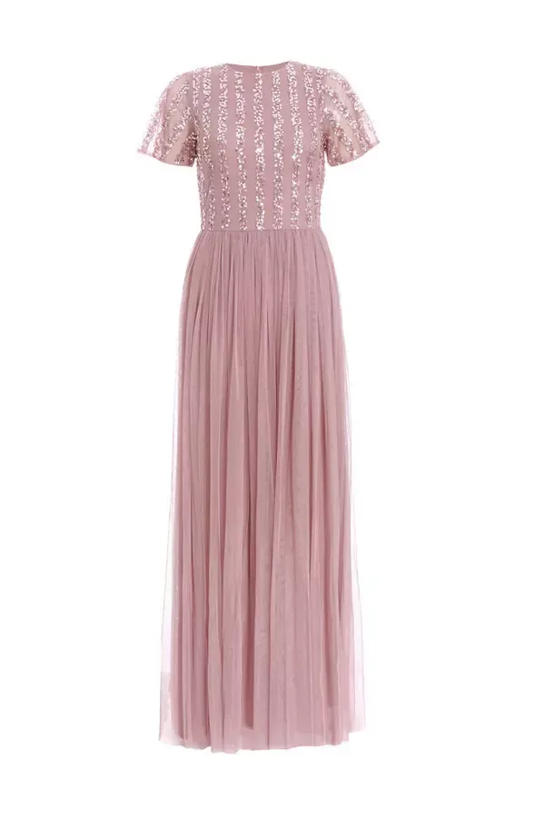 Women Pink Embellished Sequin Maxi Dress Quiz Clothing Dresses
