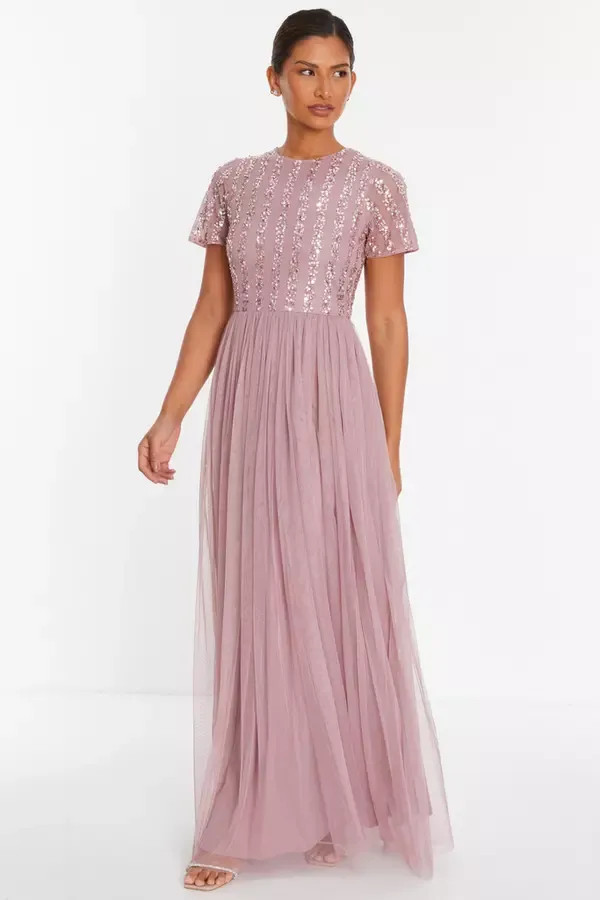Women Pink Embellished Sequin Maxi Dress Quiz Clothing Dresses