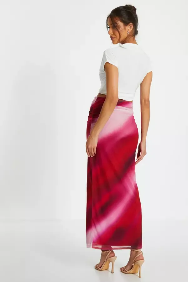 Women Pink Ombre Ruched Maxi Skirt Quiz Clothing Skirts