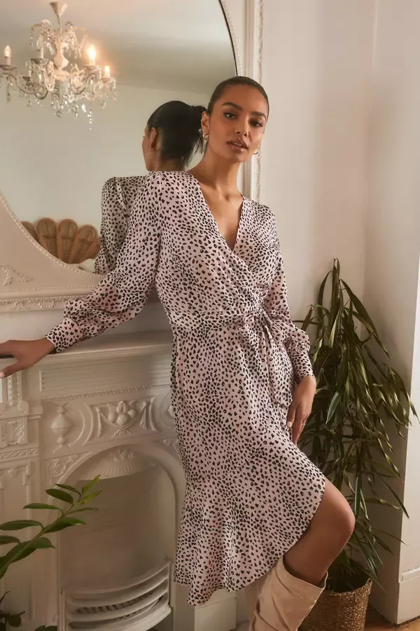 Women Pink Satin Animal Print Midi Dress Quiz Clothing Dresses