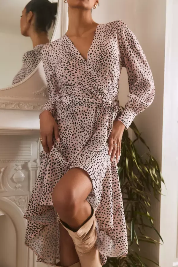Women Pink Satin Animal Print Midi Dress Quiz Clothing Dresses