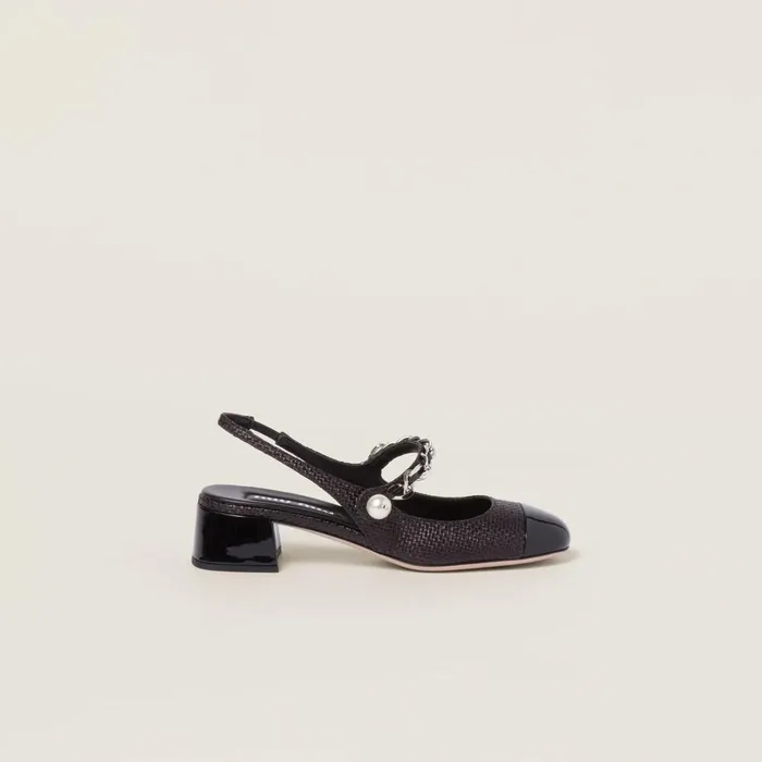 Women Pumps Miu Miu Patent Leather And Raffia Slingback Pumps Black Women Pumps Miu Miu Patent Leather And Raffia Slingback Pumps Black