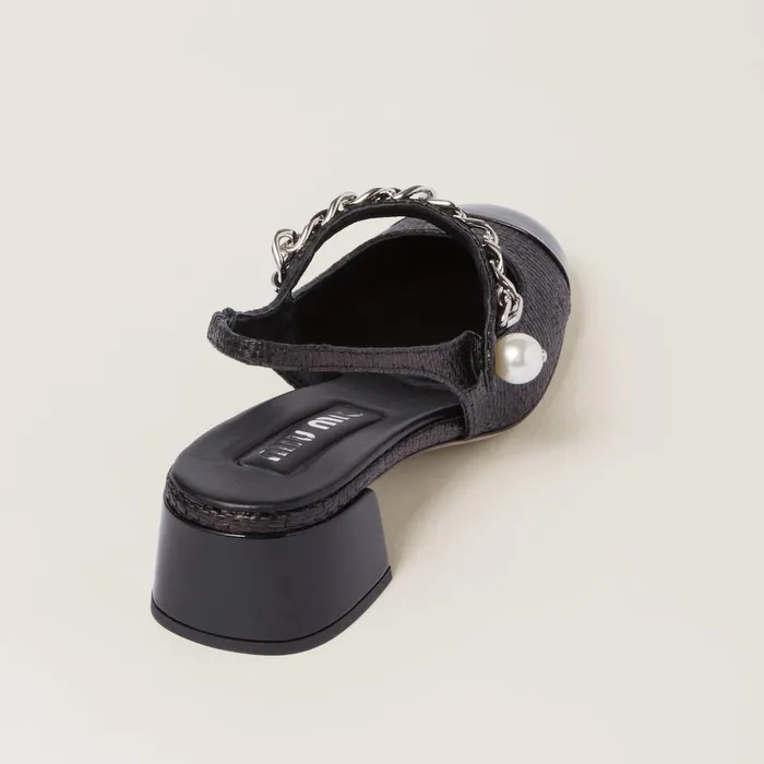 Women Pumps Miu Miu Patent Leather And Raffia Slingback Pumps Black Women Pumps Miu Miu Patent Leather And Raffia Slingback Pumps Black