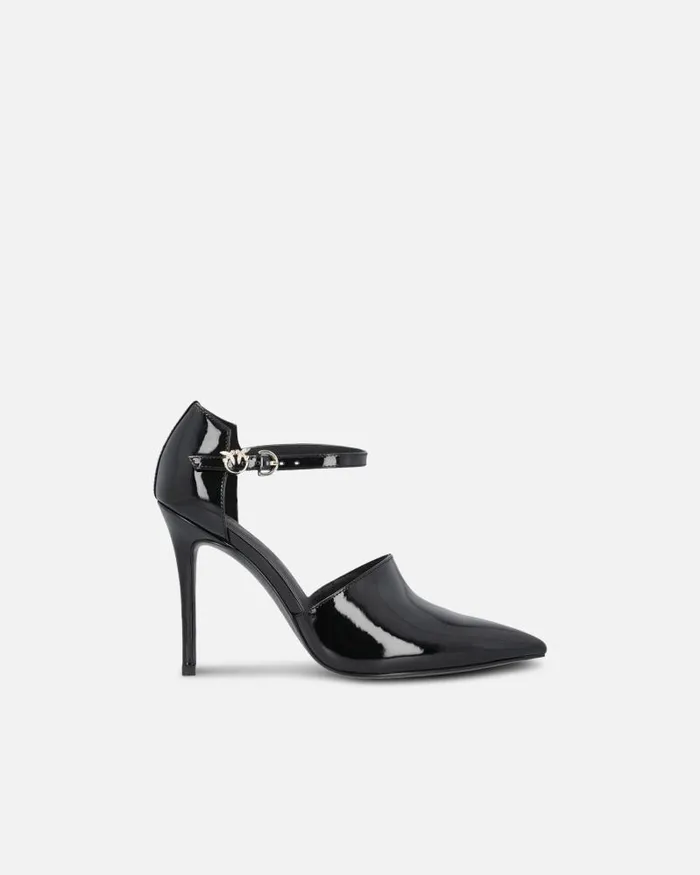 Women Pumps Pinko Shiny Shoes With Heel And Front Strap Limo Black