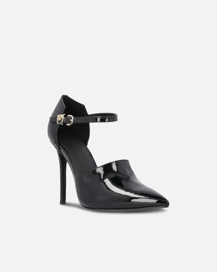 Women Pumps Pinko Shiny Shoes With Heel And Front Strap Limo Black Women Pumps Pinko Shiny Shoes With Heel And Front Strap Limo Black