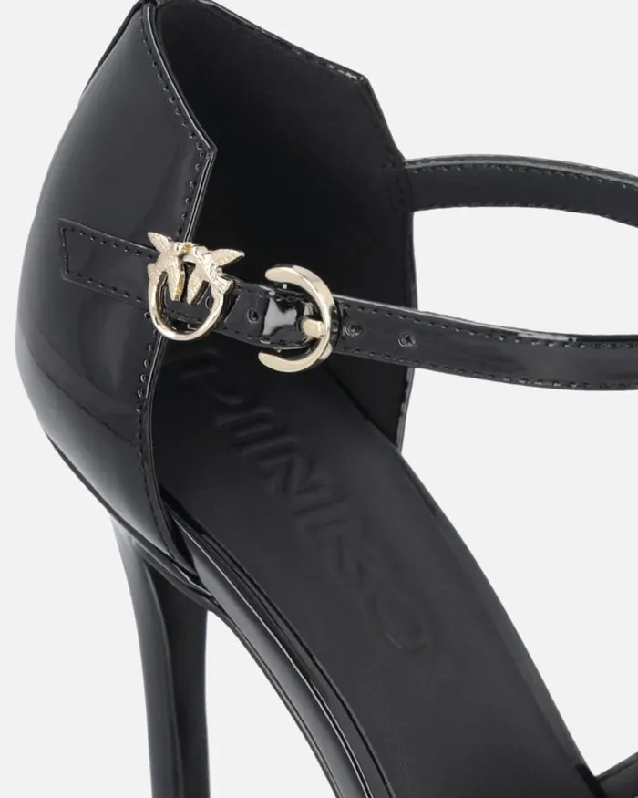 Women Pumps Pinko Shiny Shoes With Heel And Front Strap Limo Black Women Pumps Pinko Shiny Shoes With Heel And Front Strap Limo Black