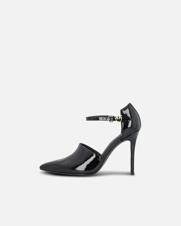 Women Pumps Pinko Shiny Shoes With Heel And Front Strap Limo Black Women Pumps Pinko Shiny Shoes With Heel And Front Strap Limo Black