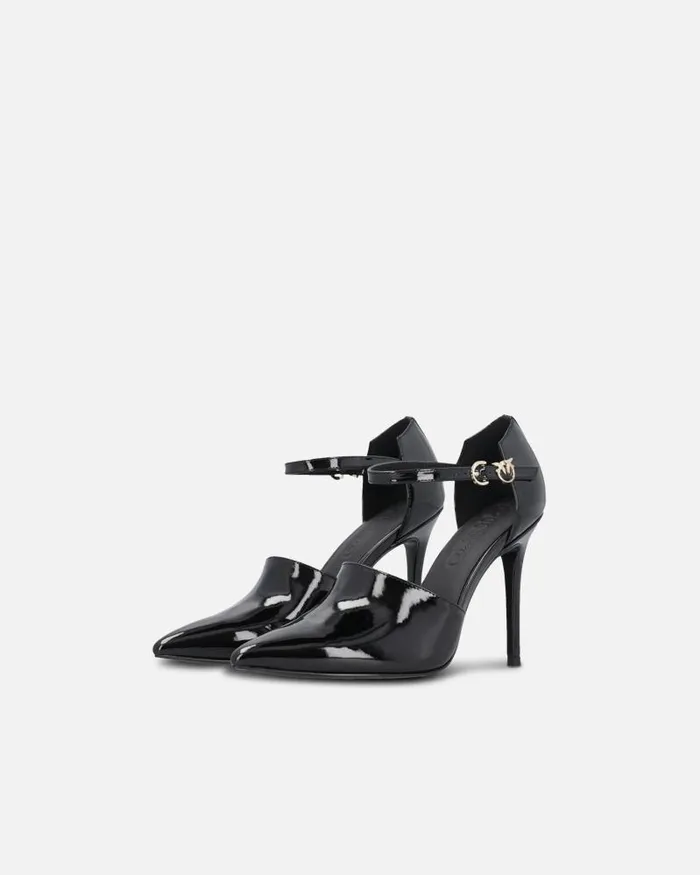 Women Pumps Pinko Shiny Shoes With Heel And Front Strap Limo Black Women Pumps Pinko Shiny Shoes With Heel And Front Strap Limo Black