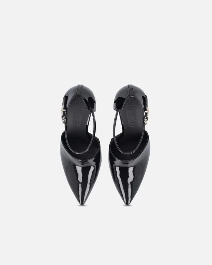 Women Pumps Pinko Shiny Shoes With Heel And Front Strap Limo Black Women Pumps Pinko Shiny Shoes With Heel And Front Strap Limo Black