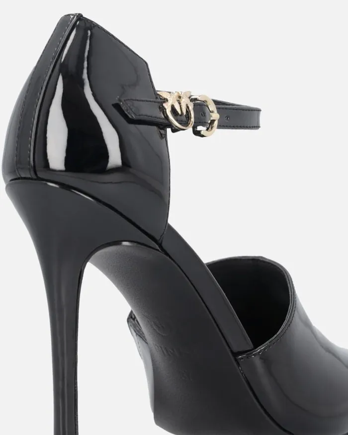 Women Pumps Pinko Shiny Shoes With Heel And Front Strap Limo Black Women Pumps Pinko Shiny Shoes With Heel And Front Strap Limo Black