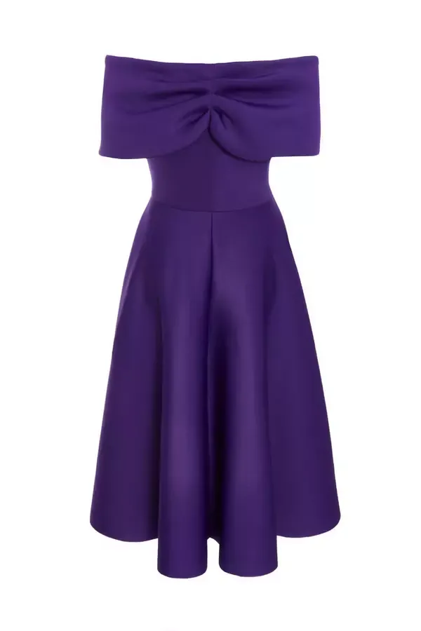Women Purple Bardot Skater Midi Dress Quiz Clothing Dresses