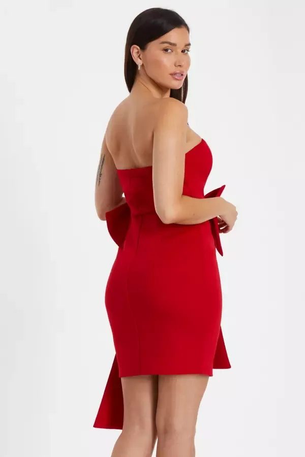 Women Red Bow Strapless Bodycon Dress Quiz Clothing Dresses