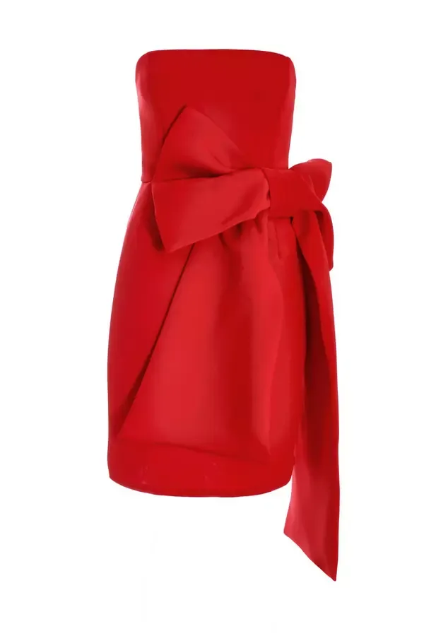 Women Red Bow Strapless Bodycon Dress Quiz Clothing Dresses