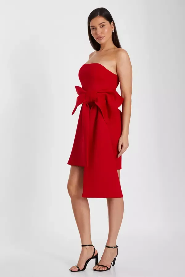 Women Red Bow Strapless Bodycon Dress Quiz Clothing Dresses