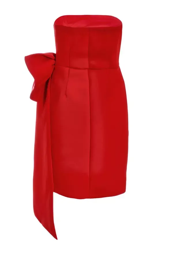 Women Red Bow Strapless Bodycon Dress Quiz Clothing Dresses