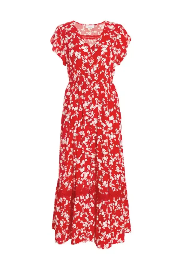 Women Red Ditsy Floral Crochet Trim Maxi Dress Quiz Clothing Casual Clothing Women Red Ditsy Floral Crochet Trim Maxi Dress Quiz Clothing Casual Clothing