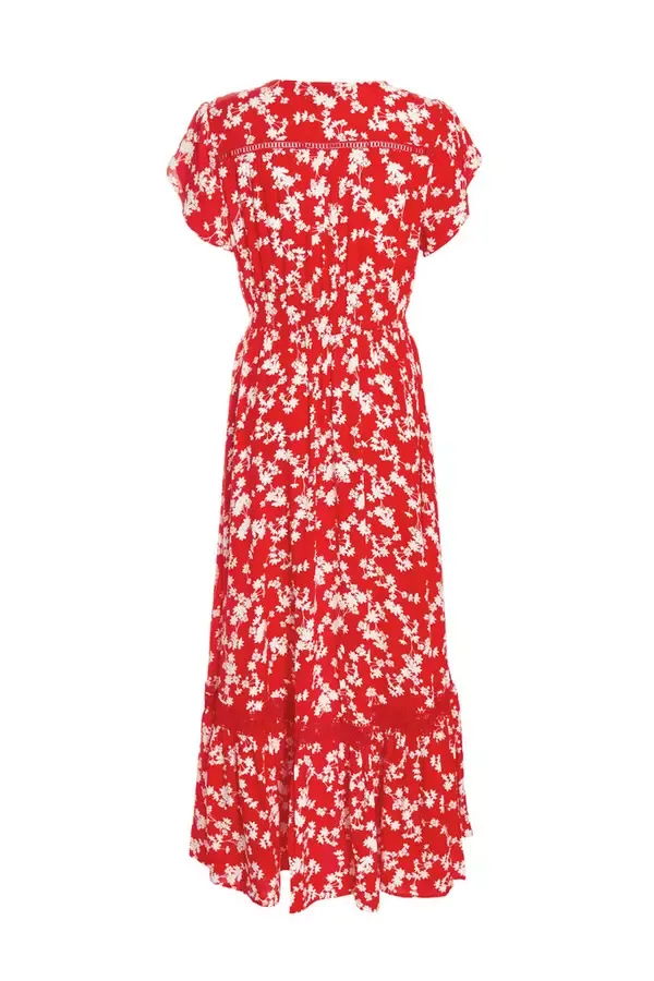 Women Red Ditsy Floral Crochet Trim Maxi Dress Quiz Clothing Casual Clothing Women Red Ditsy Floral Crochet Trim Maxi Dress Quiz Clothing Casual Clothing