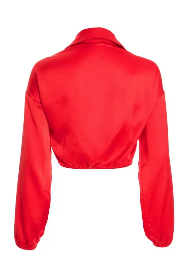 Women Red Satin Wrap Crop Top Quiz Clothing Going Out