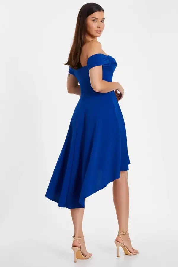 Women Royal Blue Bardot Dip Hem Midi Dress Quiz Clothing Dresses