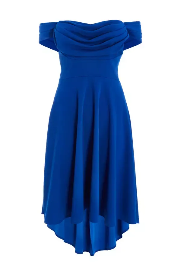 Women Royal Blue Bardot Dip Hem Midi Dress Quiz Clothing Dresses