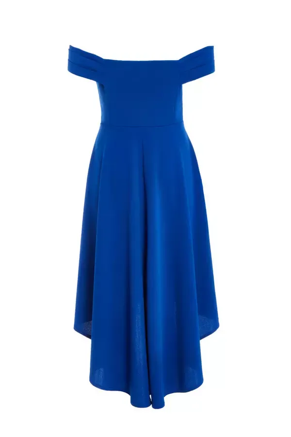 Women Royal Blue Bardot Dip Hem Midi Dress Quiz Clothing Dresses