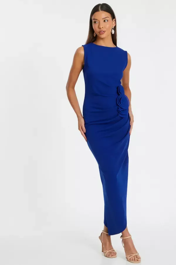 Women Royal Blue Flower Asymmetric Midaxi Dress Quiz Clothing Dresses
