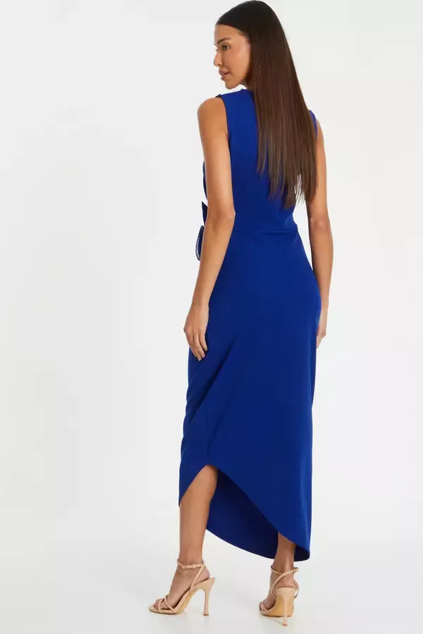 Women Royal Blue Flower Asymmetric Midaxi Dress Quiz Clothing Dresses