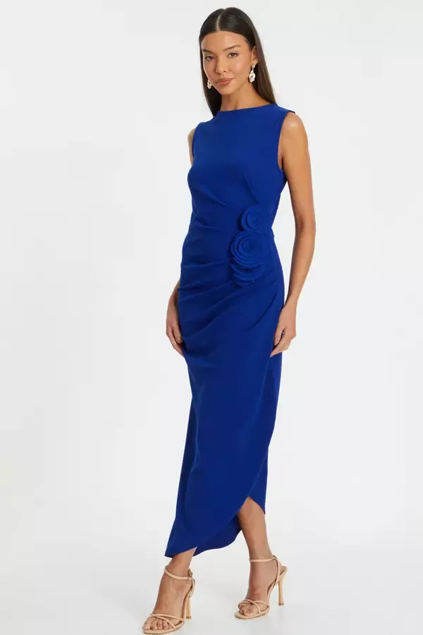 Women Royal Blue Flower Asymmetric Midaxi Dress Quiz Clothing Dresses