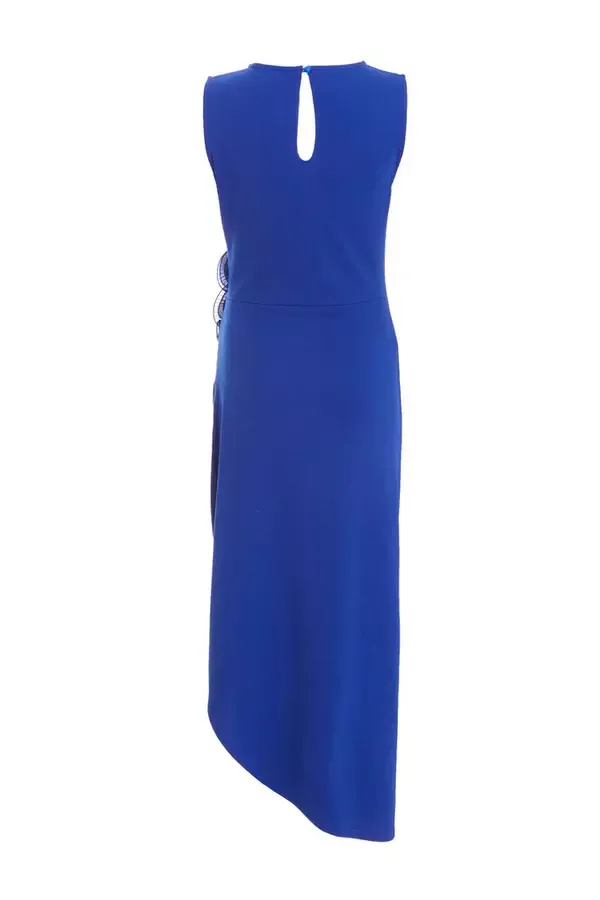 Women Royal Blue Flower Asymmetric Midaxi Dress Quiz Clothing Dresses