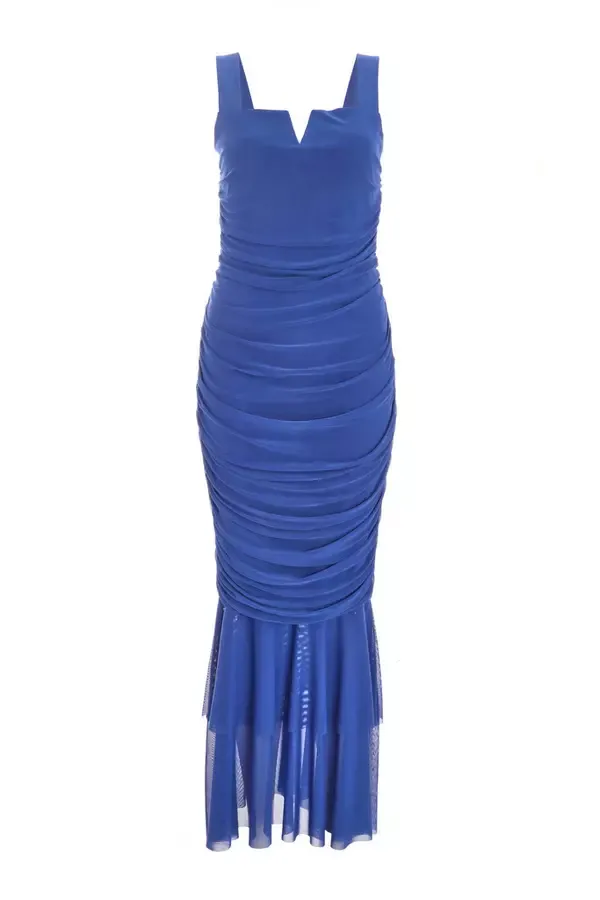 Women Royal Blue Mesh Frill Hem Midaxi Dress Quiz Clothing Dresses