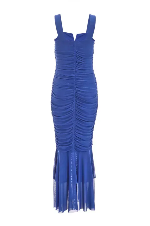 Women Royal Blue Mesh Frill Hem Midaxi Dress Quiz Clothing Dresses