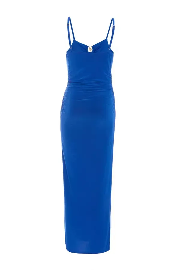 Women Royal Blue Ruched Maxi Dress Quiz Clothing Dresses