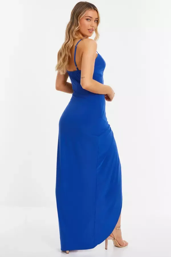 Women Royal Blue Wrap Maxi Dress Quiz Clothing Dresses