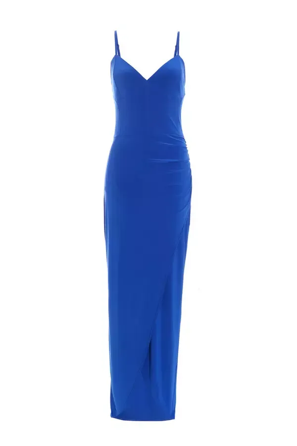 Women Royal Blue Wrap Maxi Dress Quiz Clothing Dresses