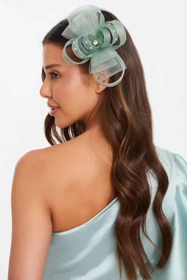 Women Sage Diamante Clip Fascinator Quiz Clothing Fascinators