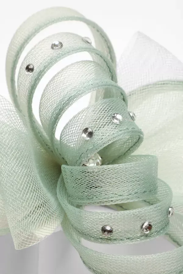 Women Sage Diamante Clip Fascinator Quiz Clothing Fascinators