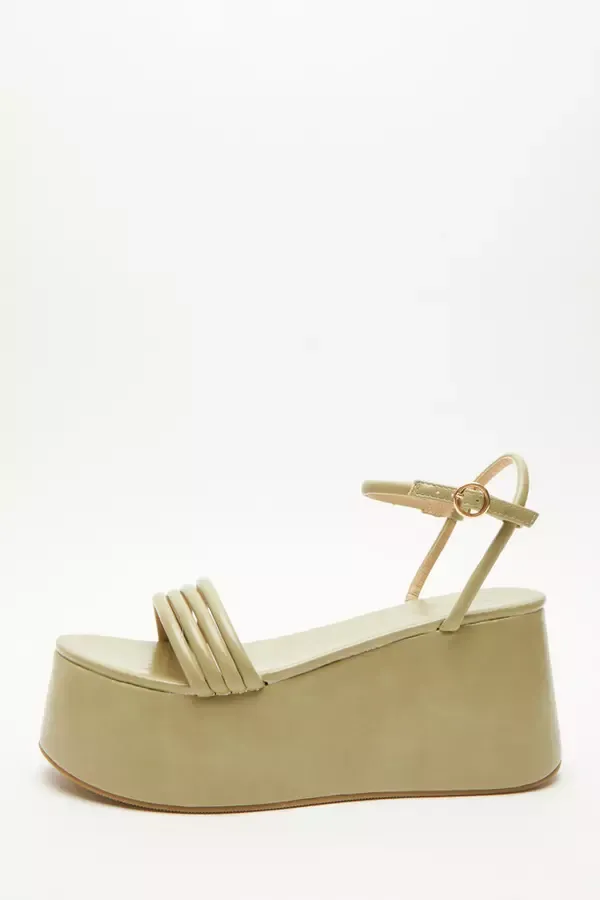 Women Sage Faux Leather Flatform Wedge Quiz Clothing Sandals