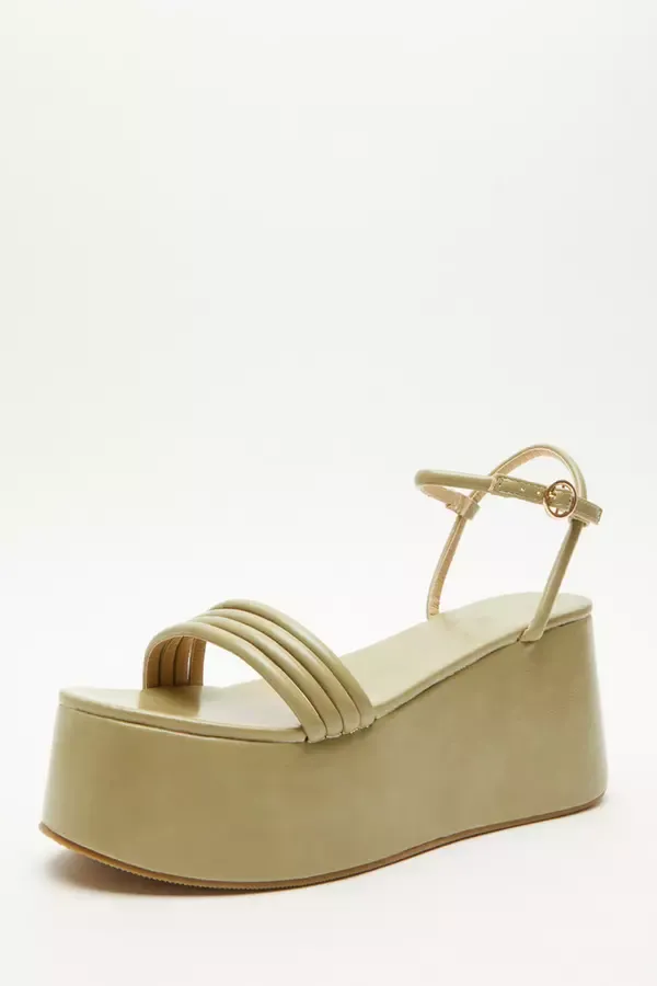 Women Sage Faux Leather Flatform Wedge Quiz Clothing Sandals
