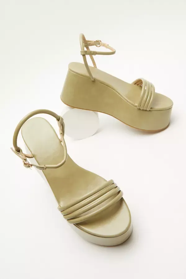 Women Sage Faux Leather Flatform Wedge Quiz Clothing Sandals