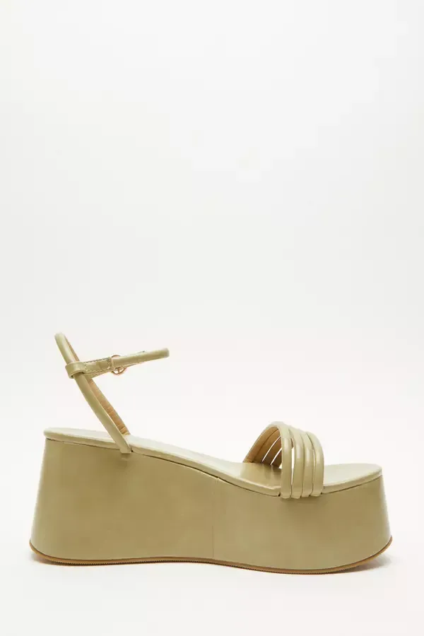 Women Sage Faux Leather Flatform Wedge Quiz Clothing Sandals