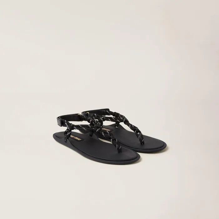 Women Sandals Miu Miu Riviere Cord And Leather Sandals Black