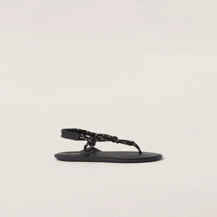 Women Sandals Miu Miu Riviere Cord And Leather Sandals Black Women Sandals Miu Miu Riviere Cord And Leather Sandals Black
