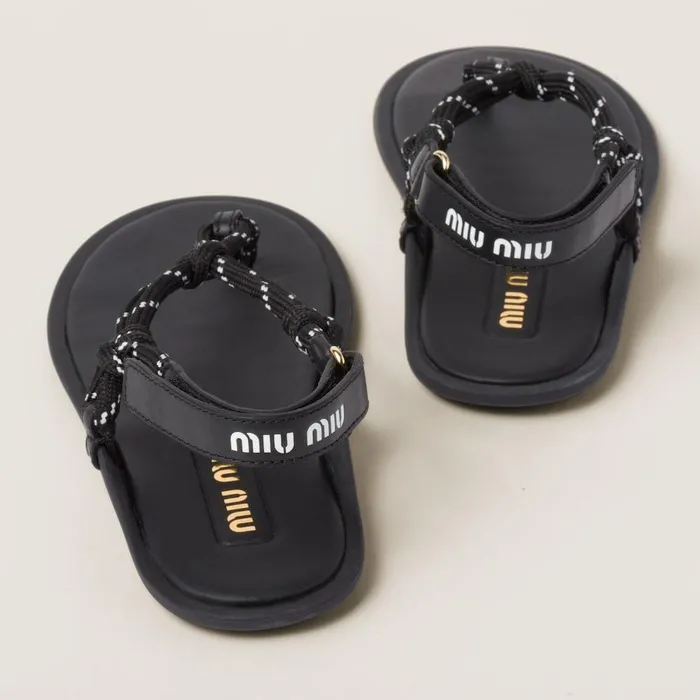 Women Sandals Miu Miu Riviere Cord And Leather Sandals Black Women Sandals Miu Miu Riviere Cord And Leather Sandals Black